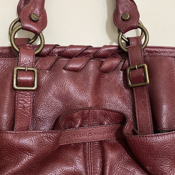Plinio Visona Elegant Burgundy Leather Tote Bag women Large boho Y2K avant-garde - Picture 2 of 15